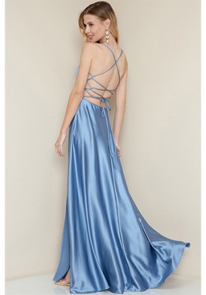 PRE-ORDER: Catalina Satin Dress in Dusty Blue