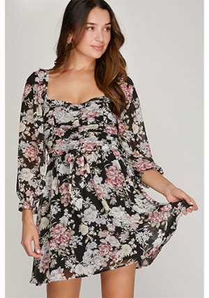 Rooftop Patio Dress in Black Floral