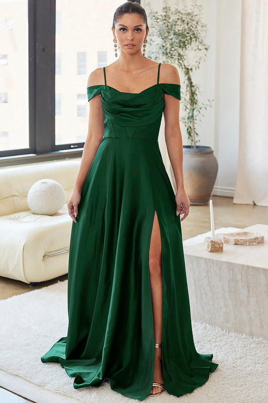 Victoria Satin Dress in Emerald