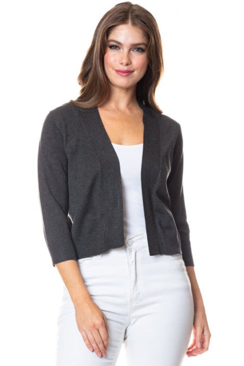 Open Front Short Cardi in Charcoal
