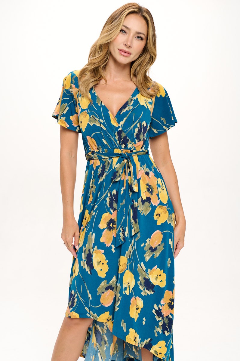 Summer in Spain Hi Lo Dress Teal/Yellow