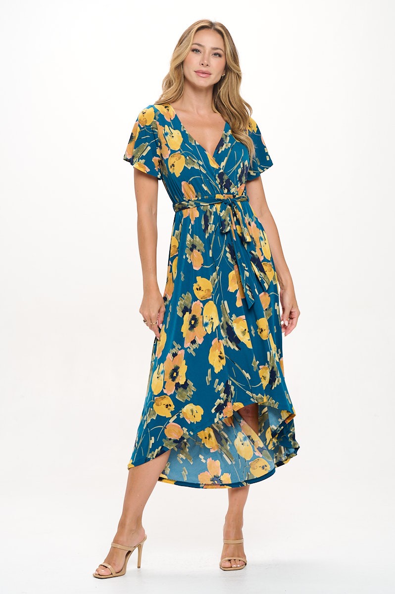 Summer in Spain Hi Lo Dress Teal/Yellow