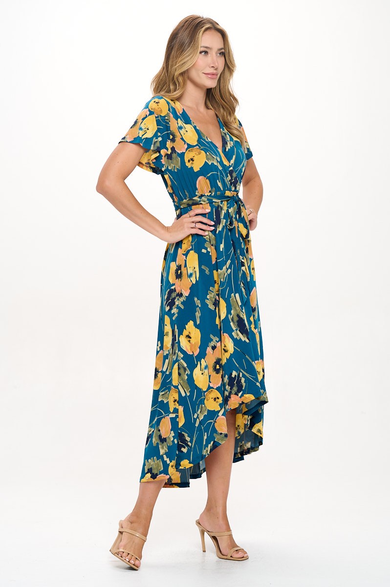 Summer in Spain Hi Lo Dress Teal/Yellow