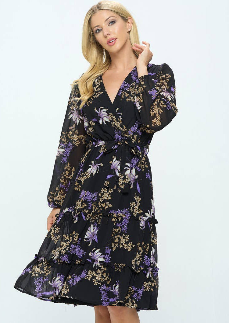 Tea Date Dress Black/Purple