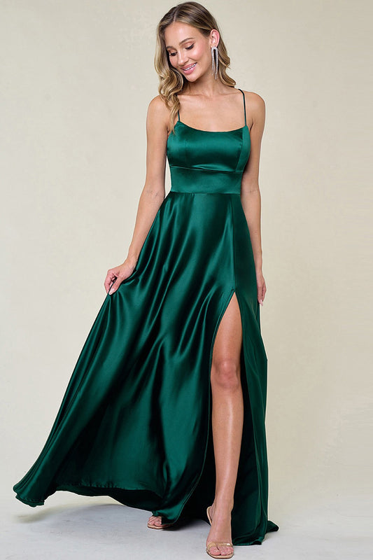 Catalina Satin Dress in Emerald