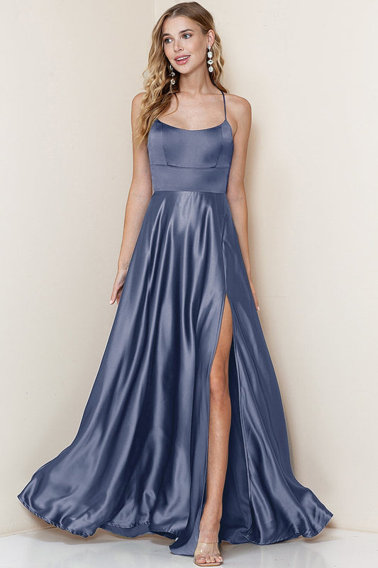 Catalina Satin Dress in Smokey Blue