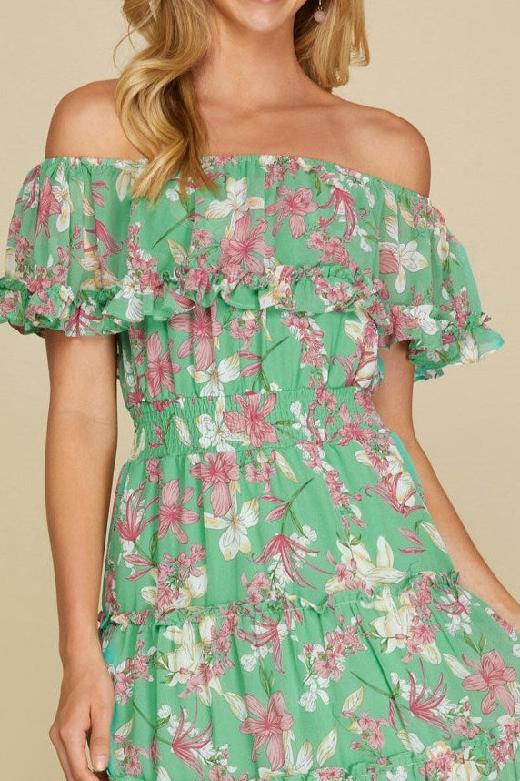 PRE-ORDER: Off Shoulder Green Dress