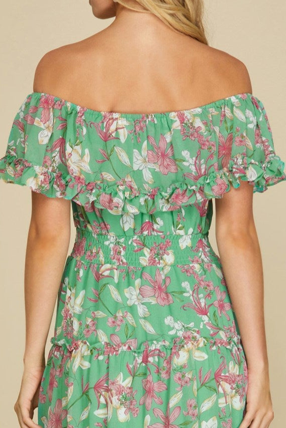PRE-ORDER: Off Shoulder Green Dress