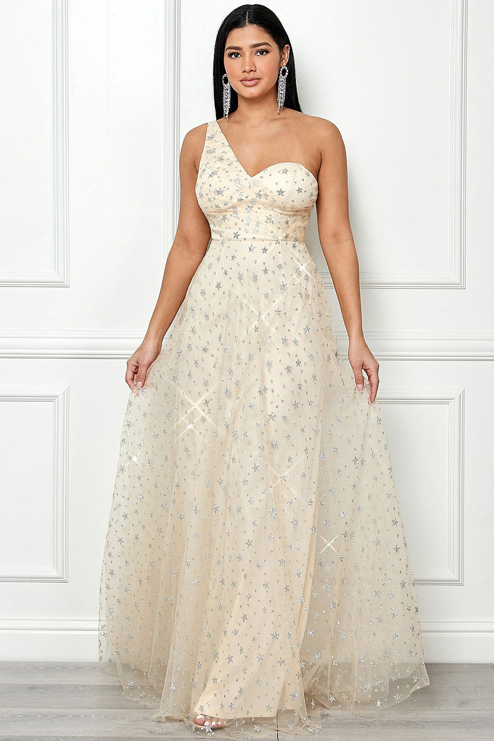 Nova Dress in Cream/Silver