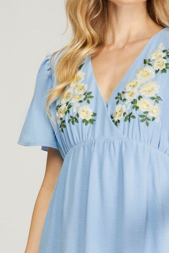 PRE-ORDER: Blue Dress with Embroidery