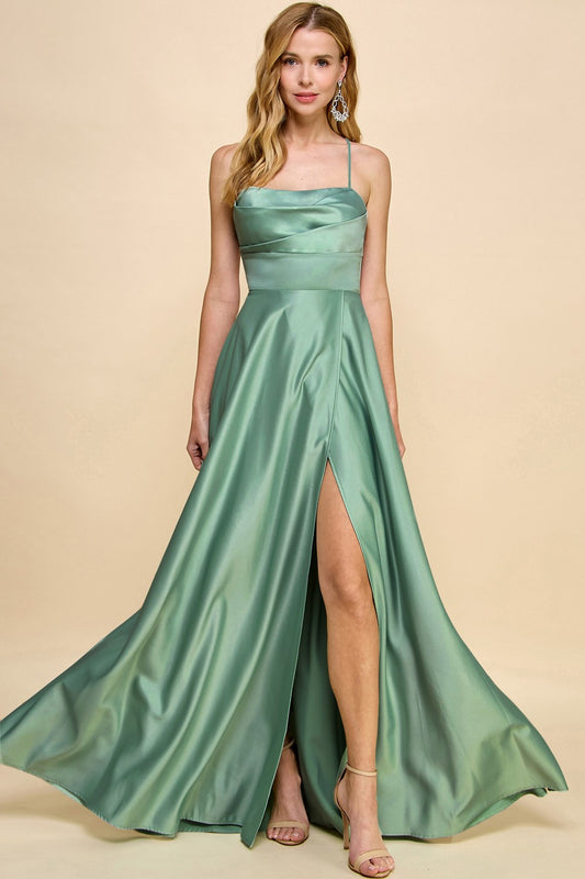 Camila Satin Dress in Sea Green