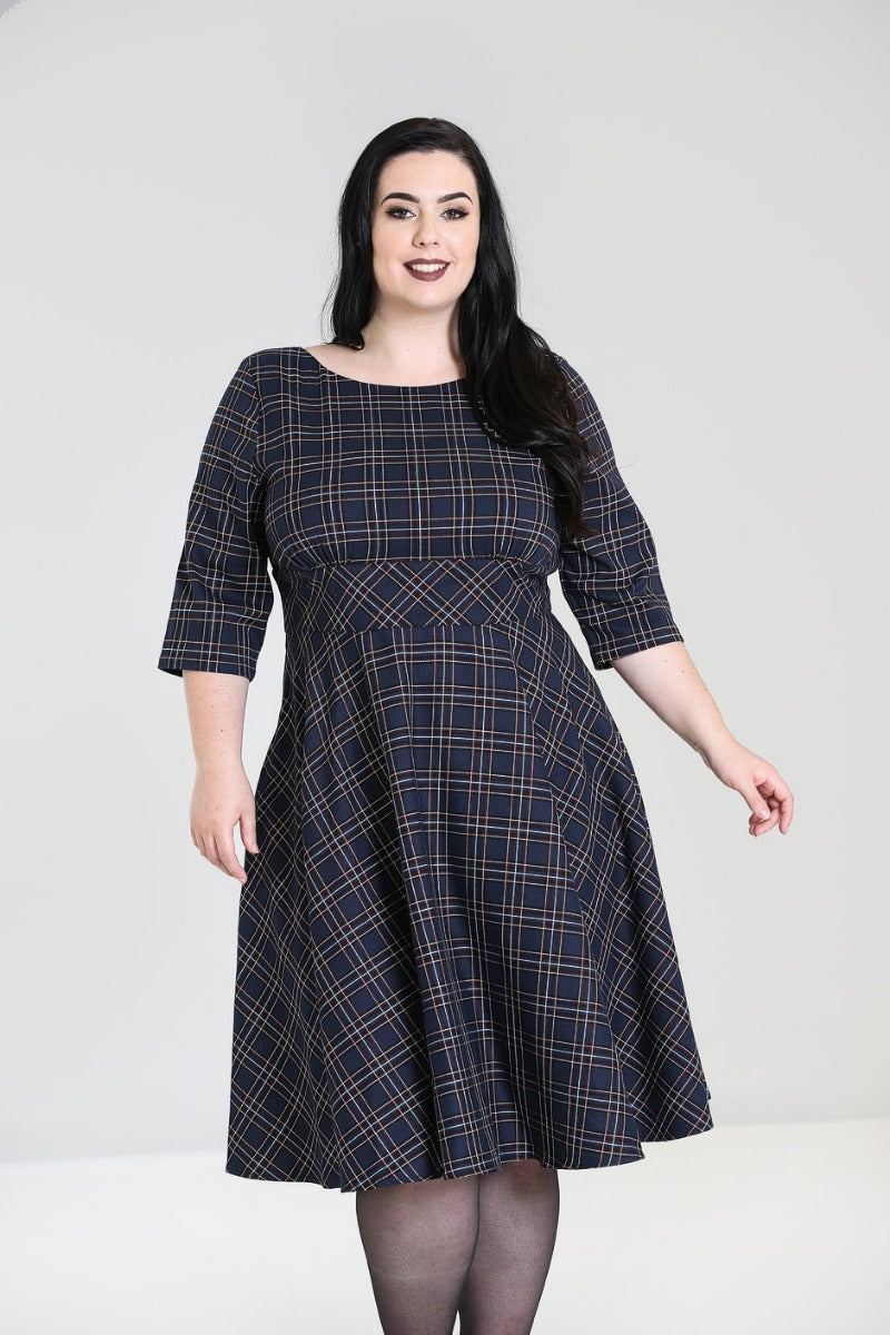 PRE-ORDER: British Accent Dress in Navy Tartan