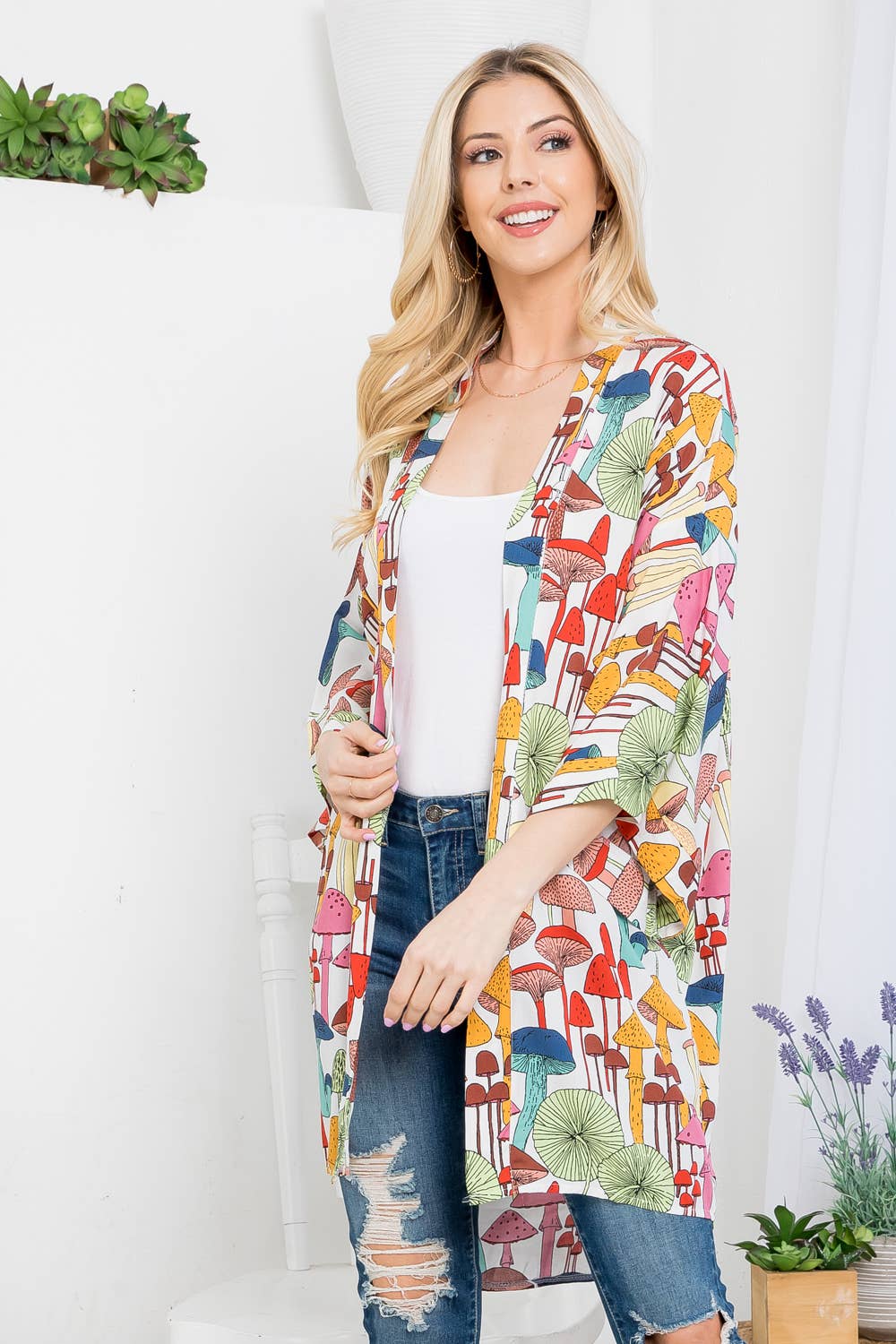 Mushrooms Kimono Ivory Multi