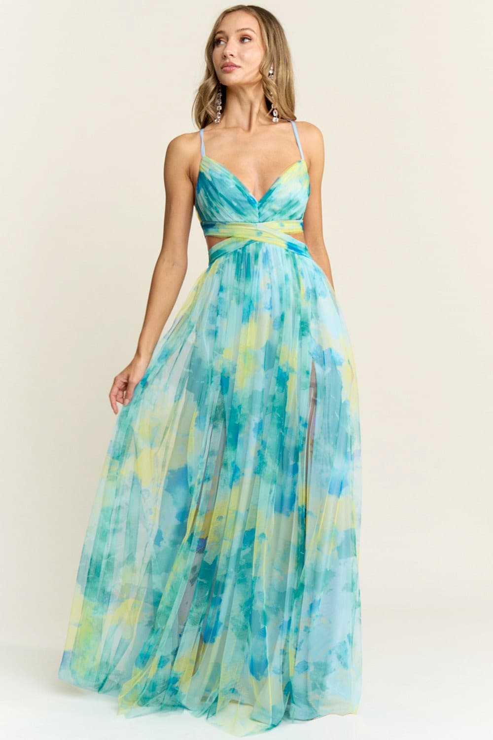 royal blue frill dress Aqua Blue Ocean Gown main image 1