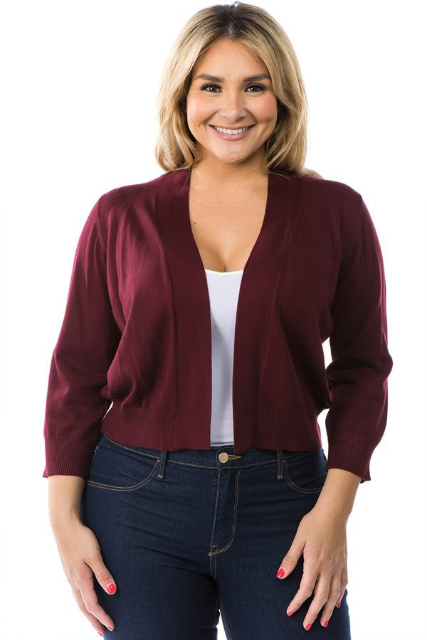 Open Short Cardi in Burgundy