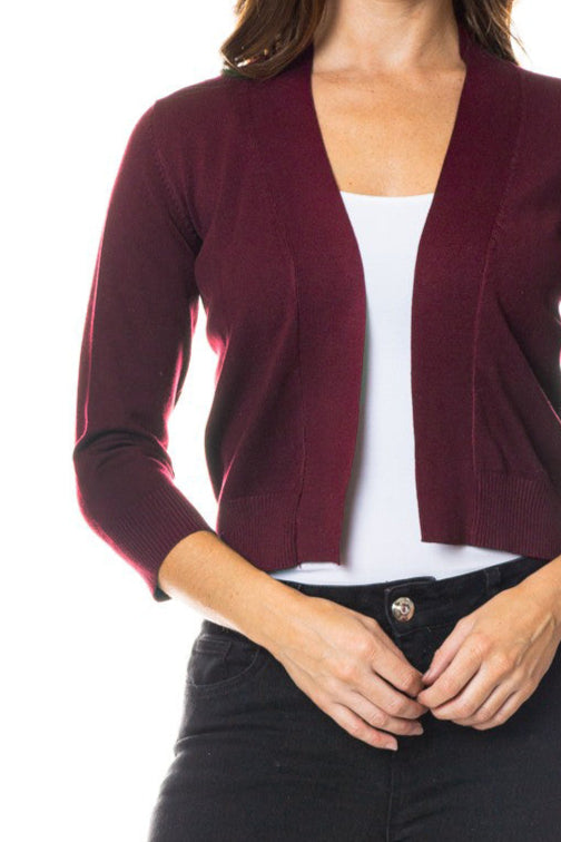 Open Short Cardi in Burgundy