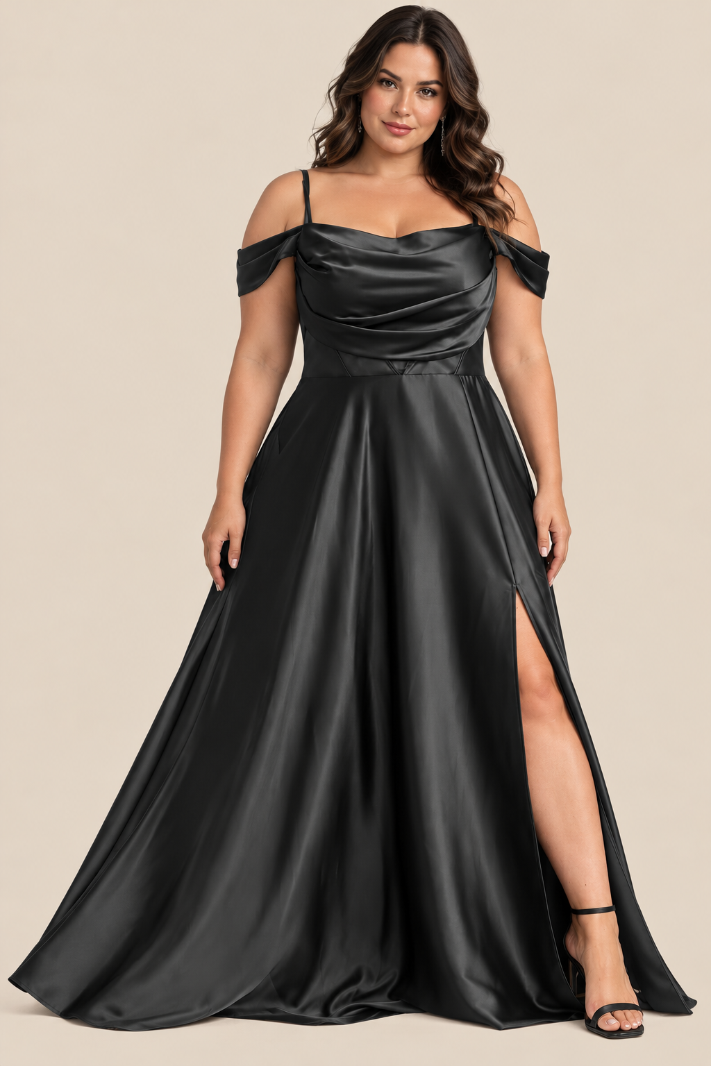 Victoria Satin Dress Black Plus