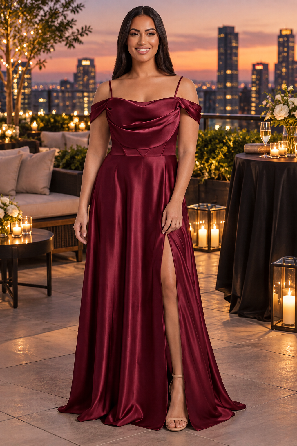 Victoria Satin Dress Wine Plus