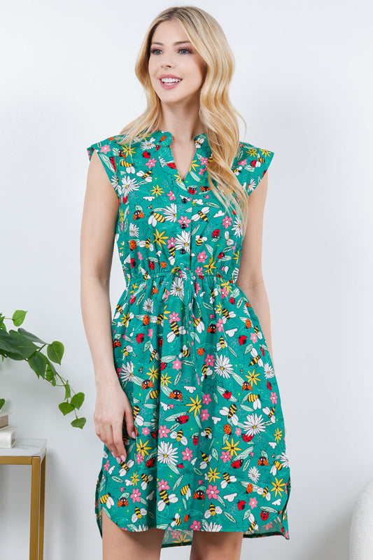 French Cafe Dress in Happy Bugs