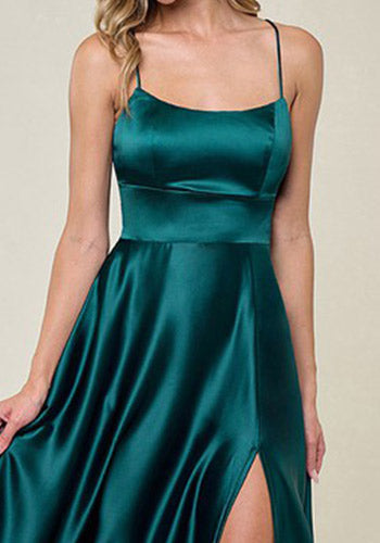 Catalina Satin Dress in Smokey Blue
