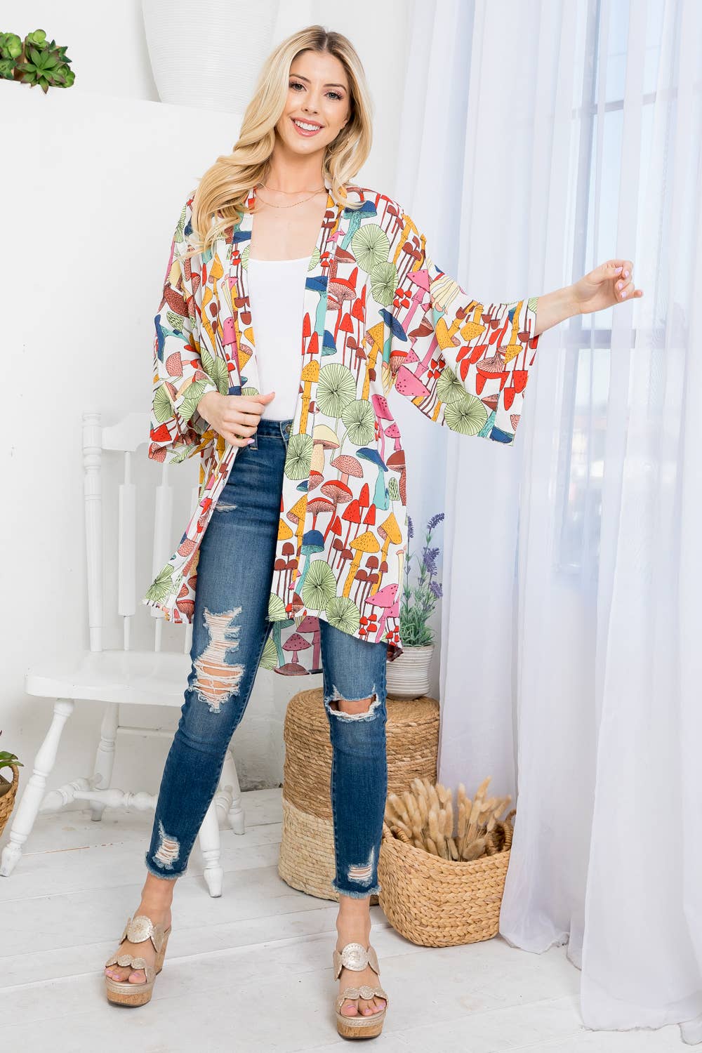 Mushrooms Kimono Ivory Multi