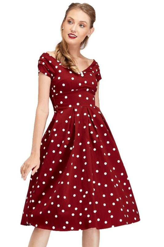 Miss Lily Dress in Burgundy Dots