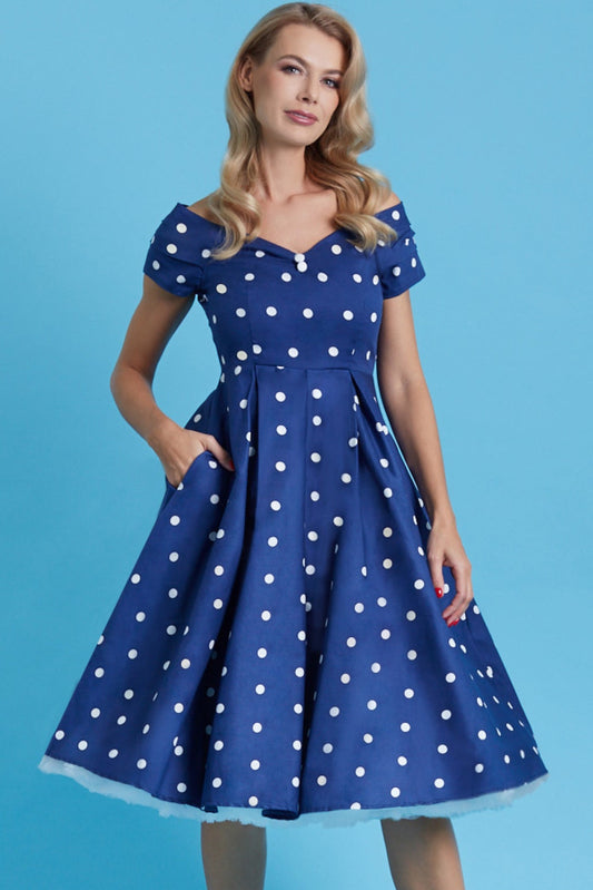Miss Lily Dress in Blue Dots