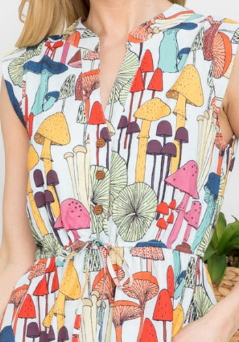 French Cafe Dress in White Shrooms - Plus