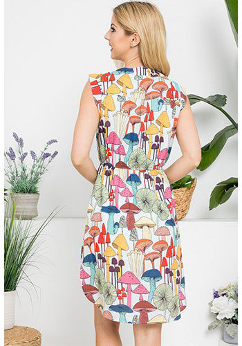 French Cafe Dress in White Shrooms - Plus