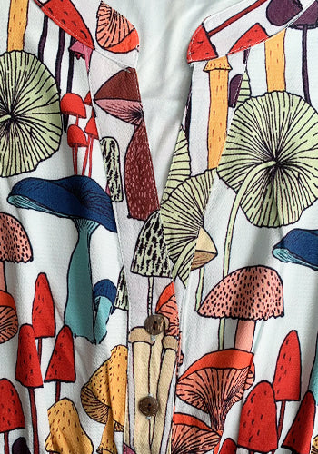 French Cafe Dress in White Shrooms - Plus