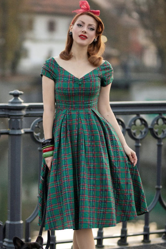 Miss Lily Dress in Green Tartan