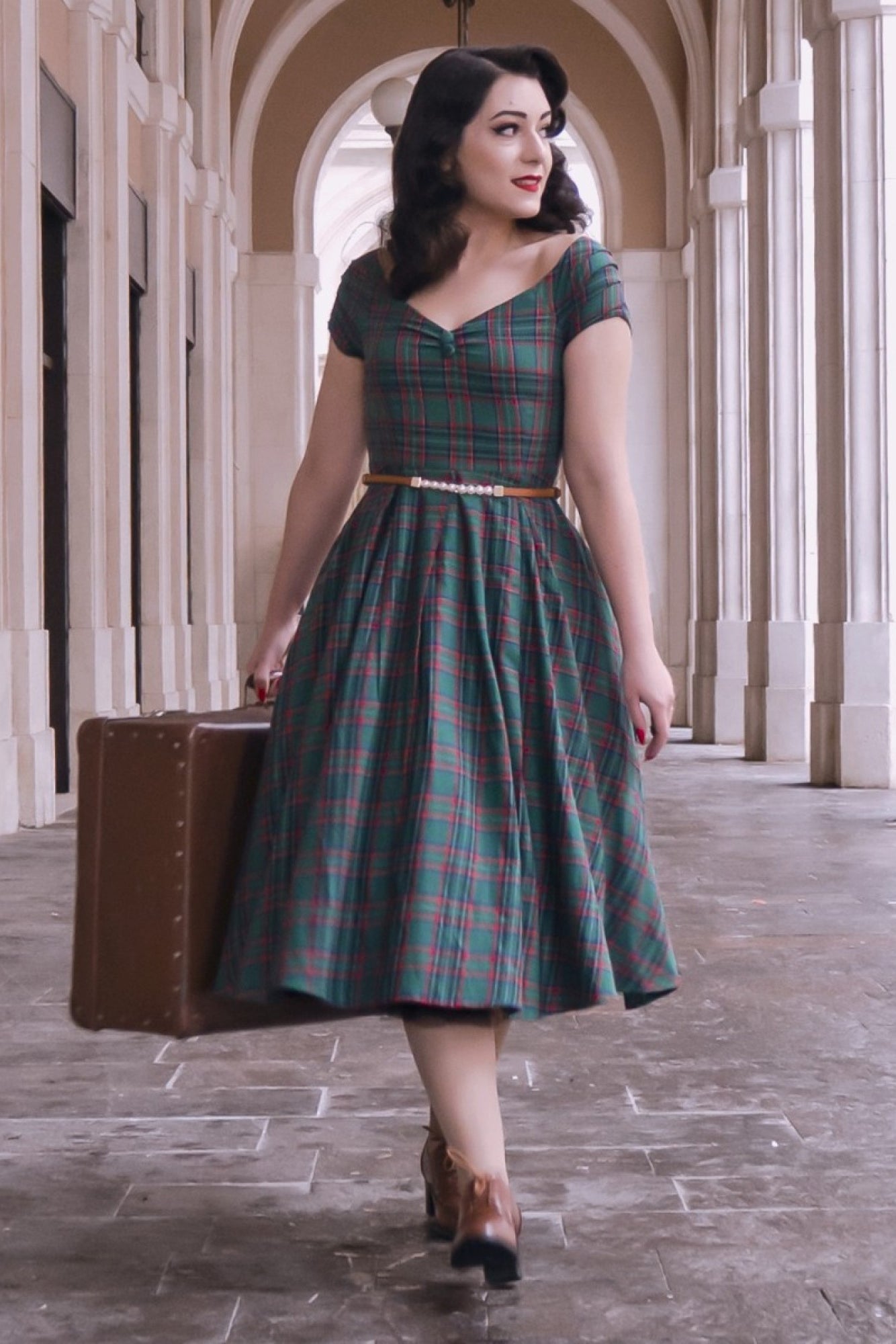 Lily Darling Dress in Green Tartan