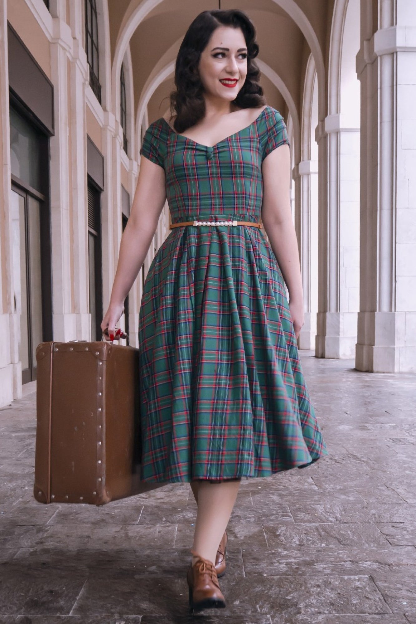 Lily Darling Dress in Green Tartan
