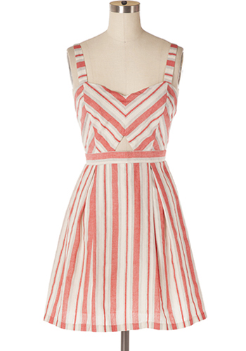 Cute striped all-cotton summer dress in red, white, and gray. Large ...