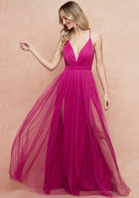 Sasha Tulle Maxi Dress in Electric Pink