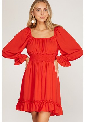 Romantic Era Dress in Maple Red