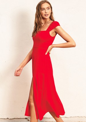 Sunset Gazer Midi Dress in Red