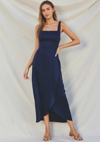 Champagne Reception Satin Dress in Navy
