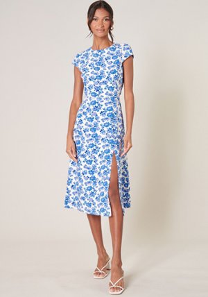 Kiss And Not Tell Midi Dress in White Blue