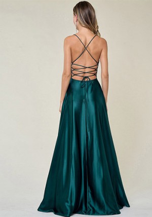 Catalina Satin Dress in Emerald