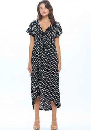 Summer in Spain Hi Lo Dress in Black with Dots