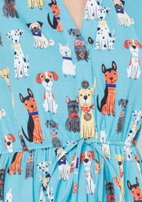French Cafe Dress in Light Blue Dogs