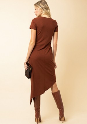 A Drink Or Two Ribbbed Dress in Brown