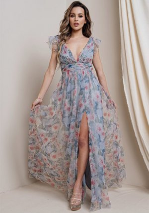 PRE-ORDER JUNE: A Slate Blue Floral Dress