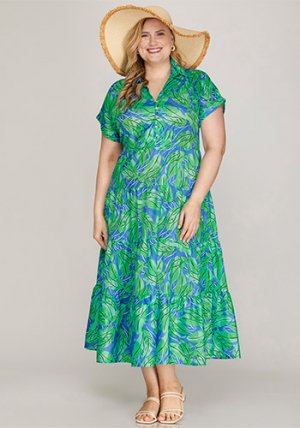PRE-ORDER JUNE: Vacation Bound Dress in Green/Blue - PLUS
