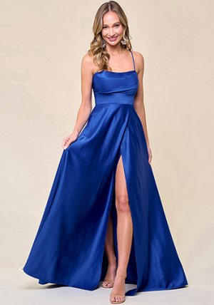 Camila Satin Dress in Cobalt Blue