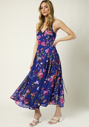 Blooming Season Wrap Dress in Violet Blue