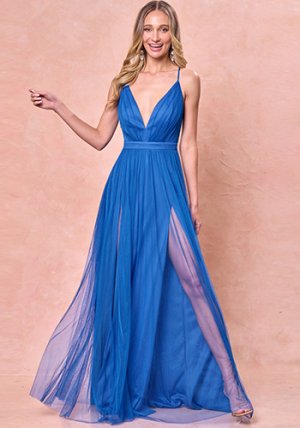 Sasha Tulle Maxi Dress in Neon Blue