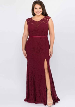 Lillian Burgundy Lace Dress - PLUS