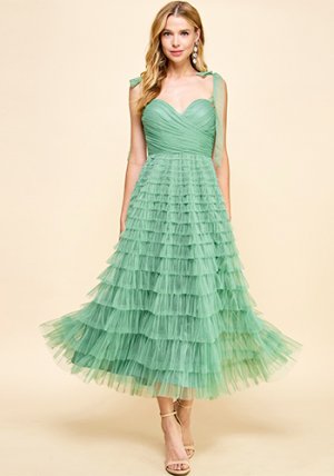 Grace Tiered Tulle Dress in Pistachio